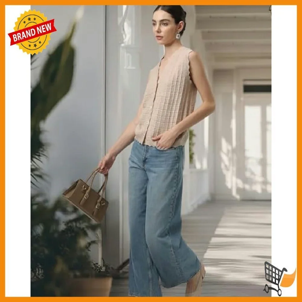 Waffle Knit V-Neck Sweater Vest Sleeveless Top Layering Staple